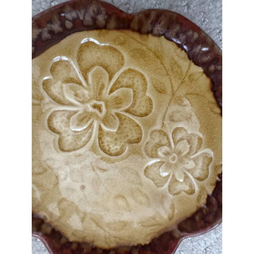 Vintage French Country Brown Small Dish for Jewelry, Soap, and More